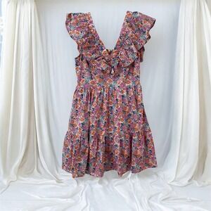 Entro Womens Dress Tiered Cottagecore Ruffle Fairy Floral Brunch Smocked Medium
